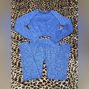 NWOT Blue Knit Stretch Gym Workout Fitness Long Sleeve Pants Combo 2pc Set